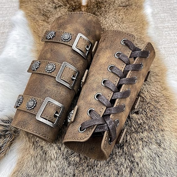 Middelalder PU Læder Spænde Arm Beskyttere, Ridder LARP Retro Renaissance Arm Beskyttere