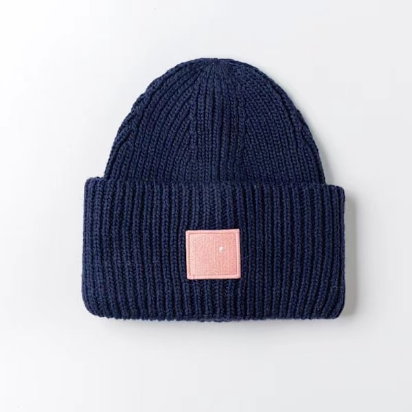 AC Smiley Uld Hat til Par - Firkantet Rullet, Høj Kvalitets Vinterhat Marineblå Pink Etiketter navy pink labels