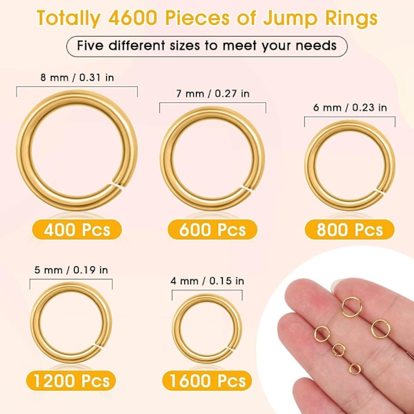 DIY Smykketilbehør 4600 Springringe Lukkede Ringe Åbne Ringe Ringe Smykketilbehør Gold
