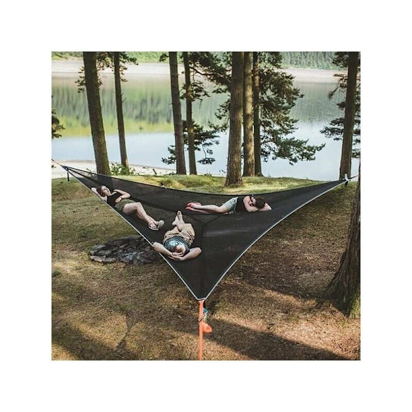 Stor Triangel Camping Trä Hängmatta 3 Personers Portabel Hängmatta för Utomhus Trädgård Camping