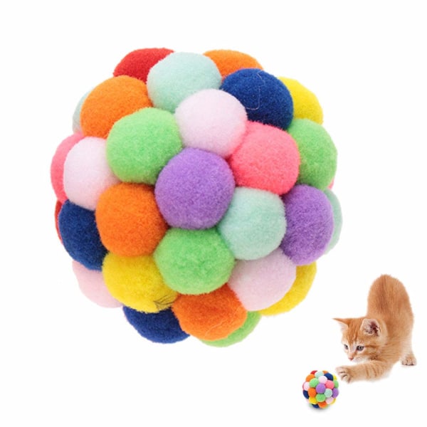 Färgglad kattboll, handgjord plyschboll med kattmynta och klocka Interaktiv leksak för kattträning(L)