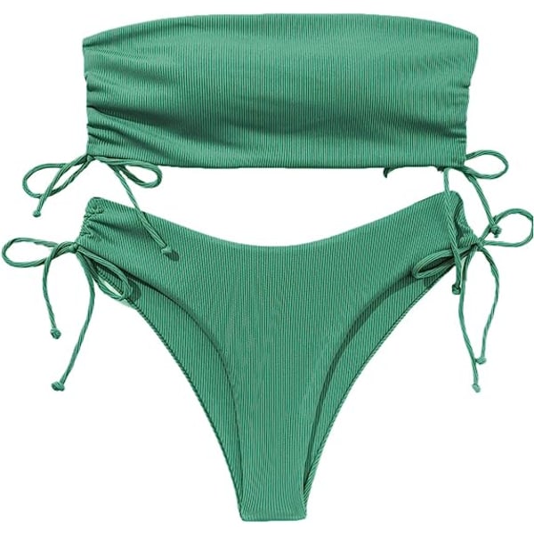 Dam 2-delad Bandeau Badkläder Tie Side Ribbad Bikini Set S