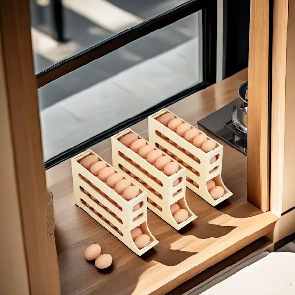2 stk. Rullende Eggehylle - Bærbar Fire-Lags Eggdispenser for Kjøkken og Benkeplate, Stor Kapasitet Eggebeholder Hvit white 2pcs