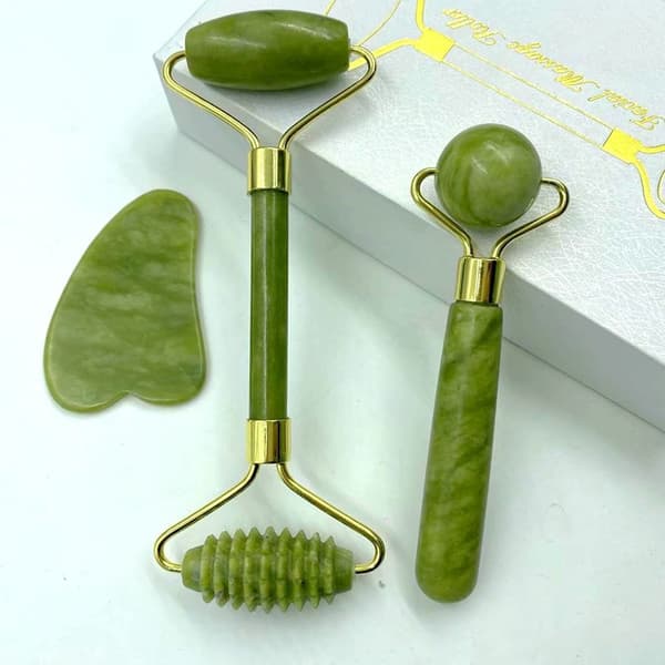 3-delt Ansigtsmassage Krystal Roller Jade Roller Sten Naturlig
