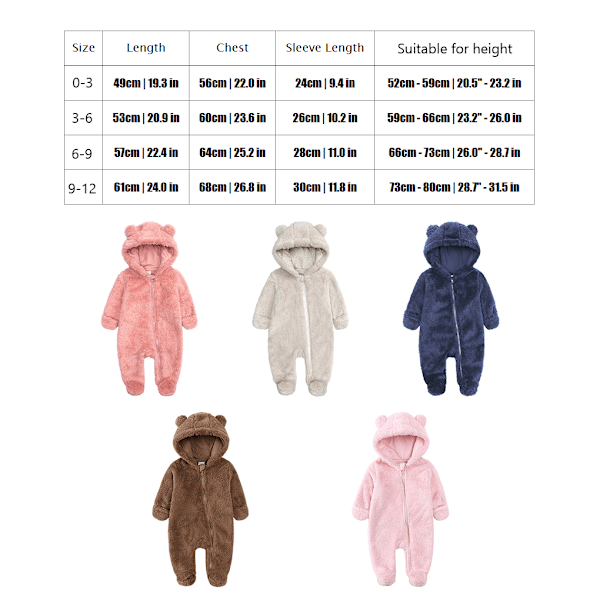 Varm och lätt att bära Baby Vinter Jumpsuit med Huva Lämplig brun brown 3-6months