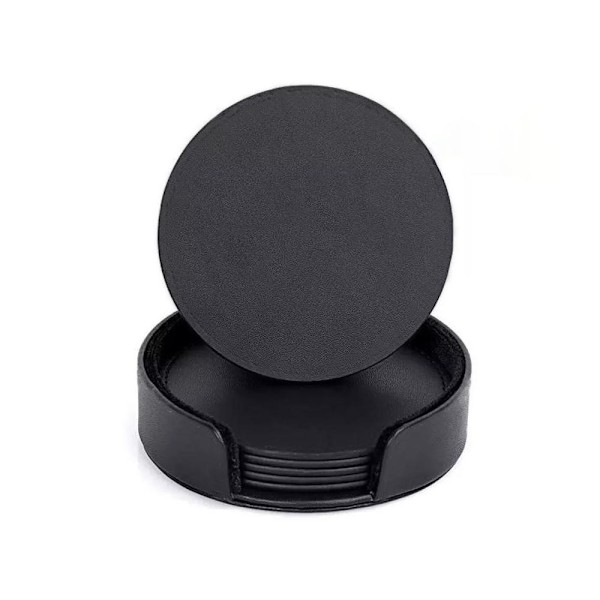 6-pak - Læder coasters - Glasbrikker sort【GKS】 black 170