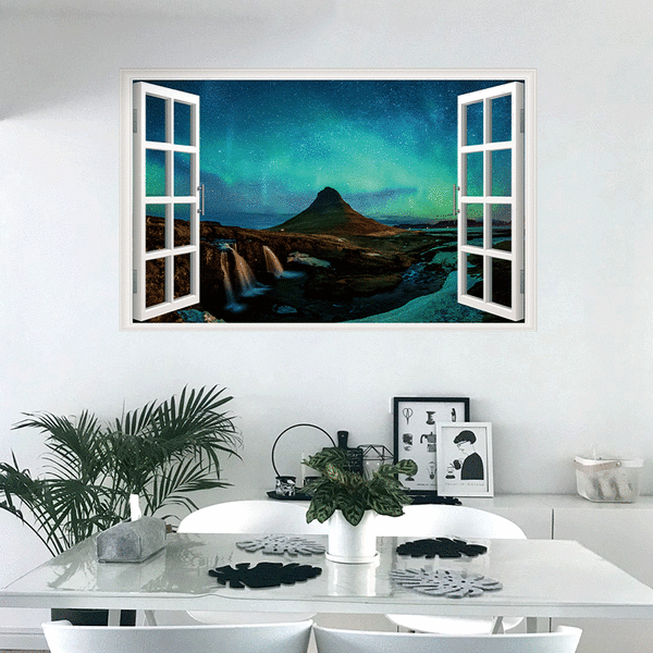 43,5x70 cm Simulering Décalque Fenêtre - Aurora Paysage Mural 3D D