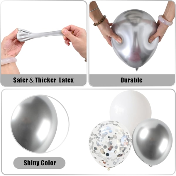 Diskokula Ballongbåge Kit, Vit och Silver Ballonggirlang med 22 Tum 4D Metalliska Silver Spegelbollar
