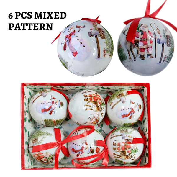 6 stk. Juletræ Hængende Kugle Ornament Dekorationer Gave Nytår Navidad Eazy Hang Ball Bauble DIY Julefest Jul L15-9