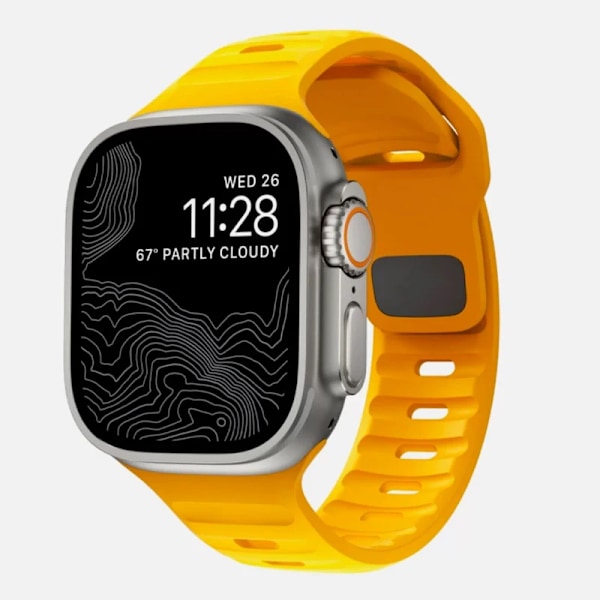 Sportsrem til Apple Watch Ultra 9 8 7 6 SE 5 Blød silikone Letvægtsarmbånd Rem til iWatch 38MM 40MM 42MM 44MM 45MM 49MM Racing Yellow Racing Yellow 42 44 45 49mm