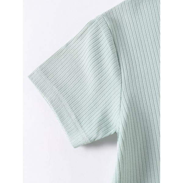 (L) Matcha-väriset rayonista valmistetut bambukuidusta valmistetut vauvan pyjama, kesäiset lyhythihaiset jalkattomat potkupuvut, kaksisuuntainen vetoketjupuku