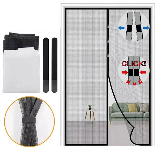 Flue Dør Magnet Insektnet 140cm x 240cm Magnetisk Dørgardin Myggenet Gardin med Stærke Magneter og Magisk Tape Fuld Ramme