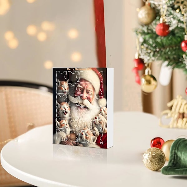 Katt-Adventskalender 2024, 24 Dagers Julekalender med Søte Kattfigurer, Juledekorasjon