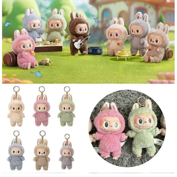 Labubu Macaron Monster Nyckelring Spännande Monster Macaron Vinyl Ansikte Plysch Nyckelring Konst Samlarleksak Barn Present Grå
