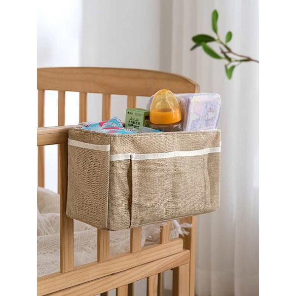Sengeopbevaring, sengelomme, hængende sengeopbevaring, sengehængende kurv, til køjeseng, kan holde TV-fjernbetjening (beige), 31*11*16cm