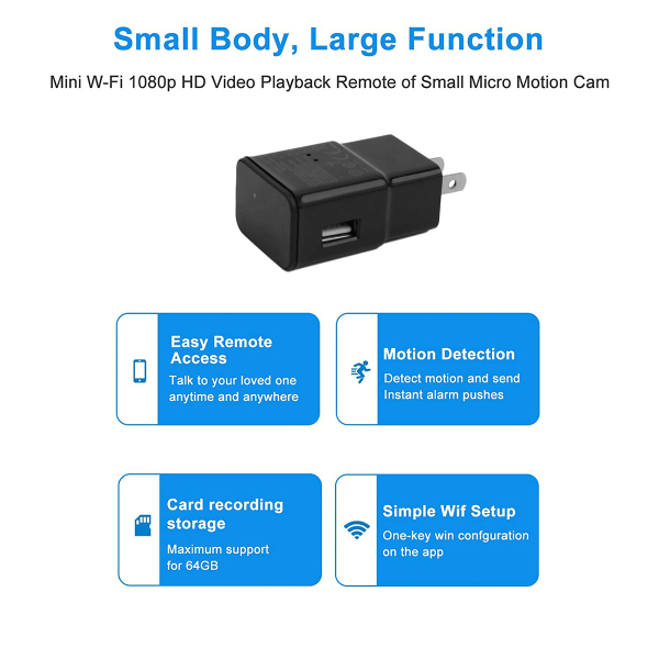 1080P Väggladdare Adapter USB-kontakt WiFi-kamera