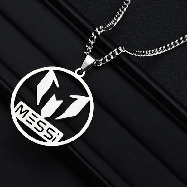 HNSP Lionel Messi Hängsmycke i Rostfritt Stål Halsband Herr Kedja Krage Accessoarer Smycken Fotboll Stjärna Gåva Bra Kvalitet{GKS} 60CM Cuban Chain