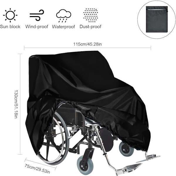 Vandtæt beskyttelsesbetræk til kørestol, elektrisk scooter med elastisk reb i bunden 115 x 75 x 130 cm