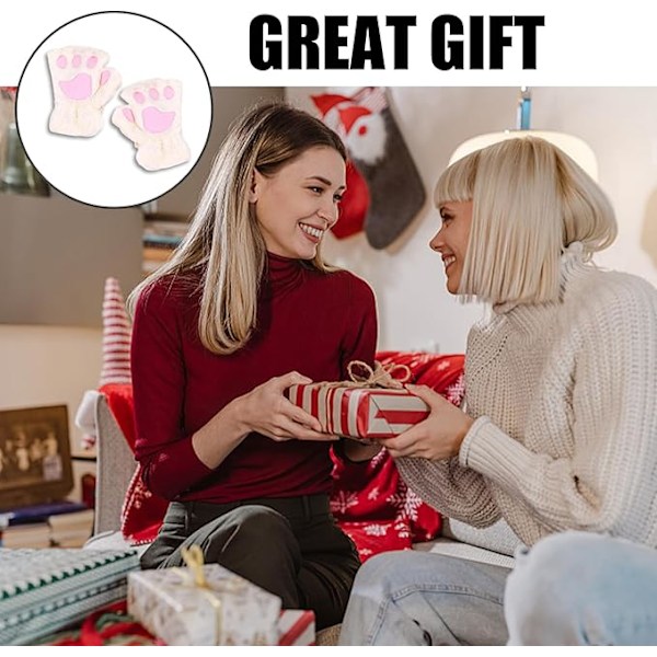 Par Kids Kattklo Mittens Flickor Vinter Varma Mittens Plysch Varma Fingerlösa Mittens Vindtäta Varma Mittens Vit
