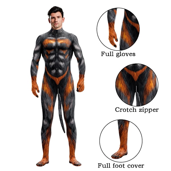 Zawaland Eläin Catsuit Pari Lumi-Susi Puku Hännän Haara Vetoketju Halloween Juhlat Cosplay Asun Peite Zentai Bodysuit B273-1014 B273-1014 XXXL