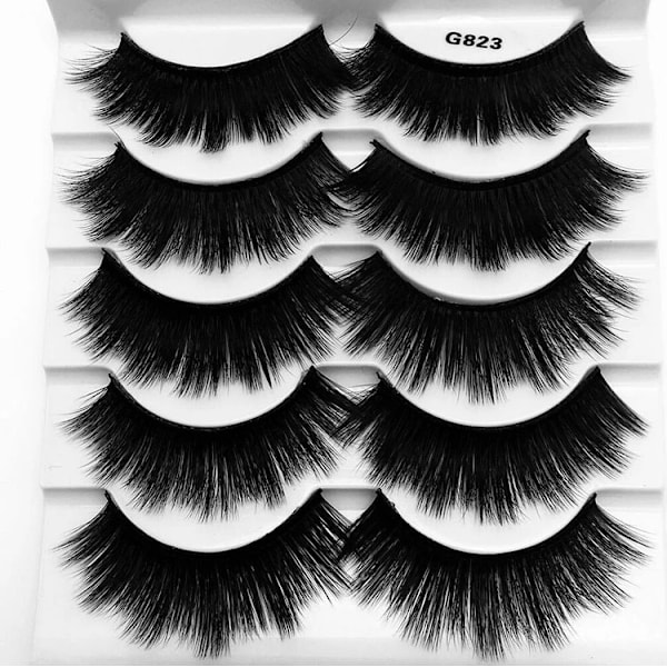 (iLashes.SE) 5 par falske øyevipper - 3D faux mink G823 svart (G-823)