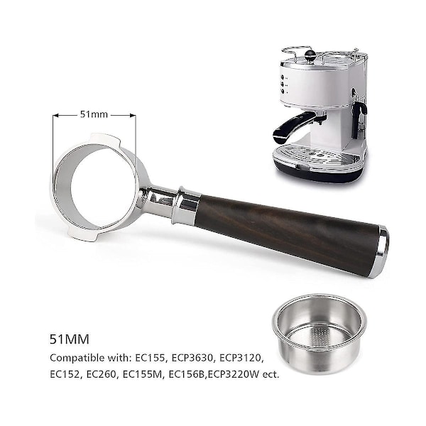 51 mm:n portafilter Ecp3420/ec155/bco430/ec260 -malleihin, 51 mm:n pohjaton portafilter 2 korvan kahvalla - Jnnjv