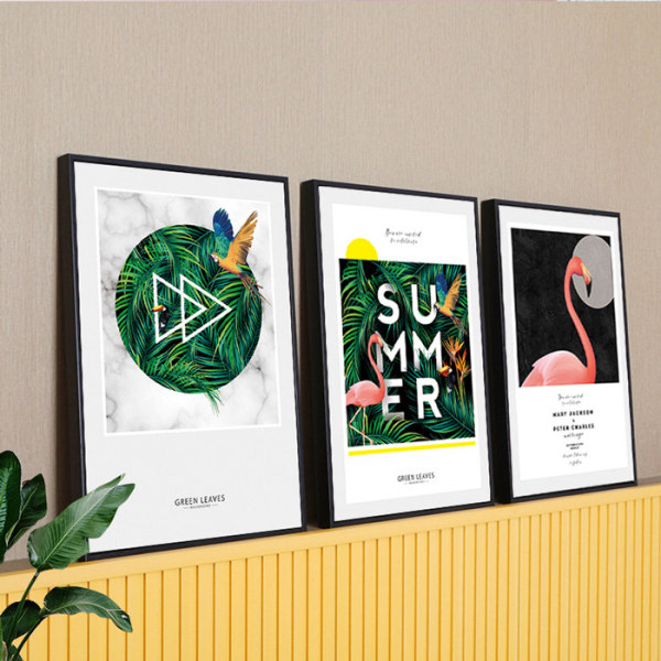 Sommarflamingos väggkonst Print affisch, enkel modekonstteckningsdekor (set med 3 oinramade, 16'x20')