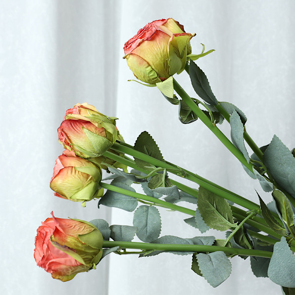 Languifang 8-Hoders Rust Rose Buketter Bryllup Simulering Blomst Hjem Dekorativ Falske Blomster Dekorasjon Kunstig Rose Bukett Spring Wine Red