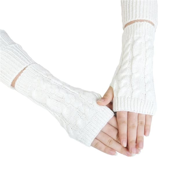Fingervantar med stickat mönster Vit Vit one size