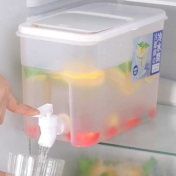 4L dryckesautomat med kran, lemonad fruktteflaska Kylskåp Hinkbehållare för kyla drycker för att göra te och juice