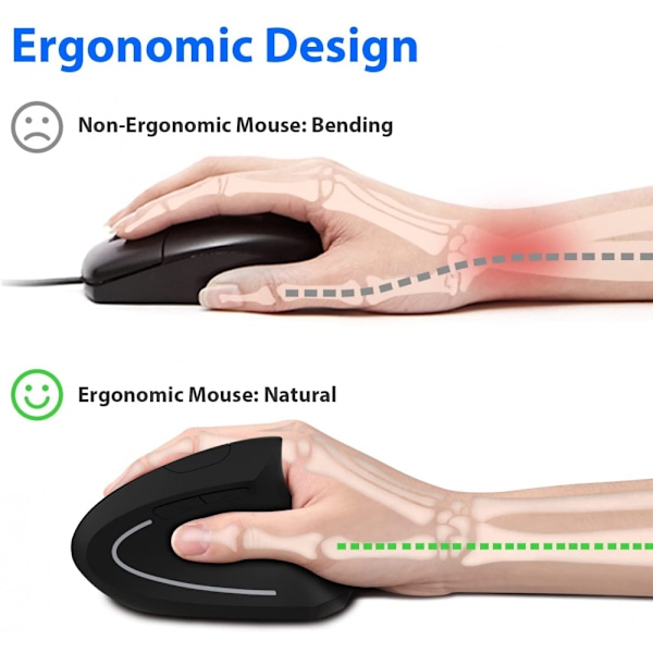 Ergonomisk mus, vertikal trådløs datamus 2.4G med