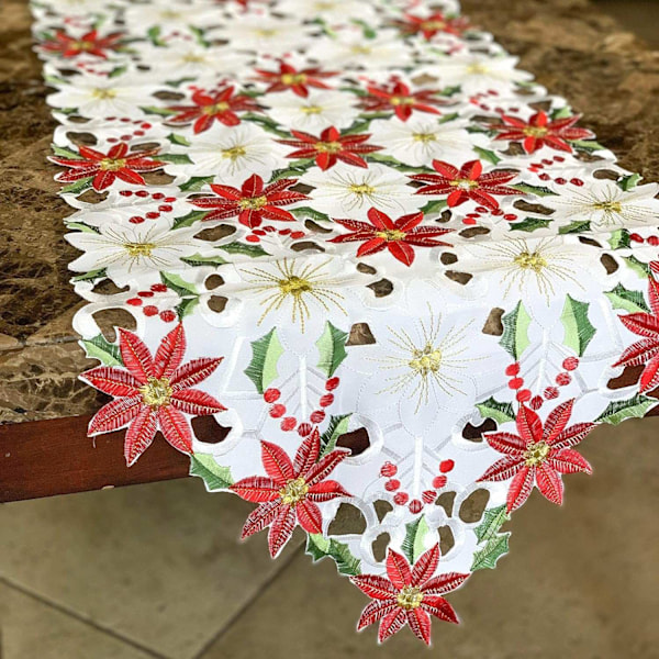 Julblommig bordslöpare, broderad bordslöpare för juldekorationer