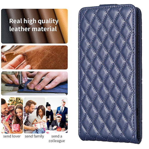 Vertikalt Vändbart Stötsäkert Skal för Iphone 15 PU Läder Präglat Telefonfodral Blue