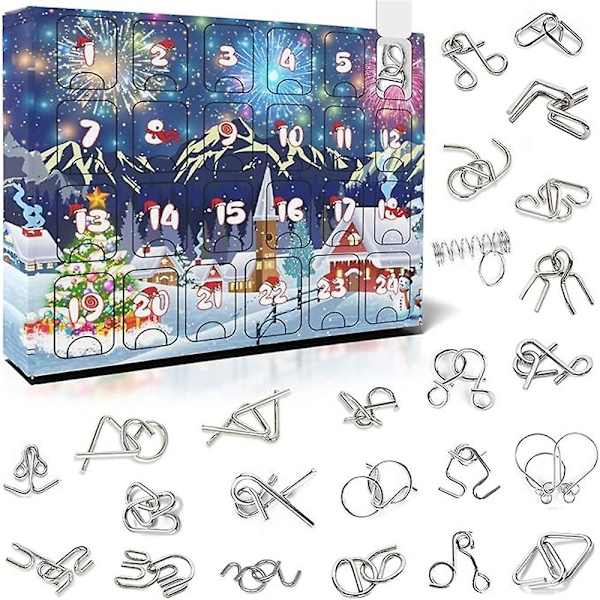 2023 Julkalender 24 stk Mini Metallpuslesett Nedtellingskalender, Mind Game Toy Knots Lock Puzzle Blind Box