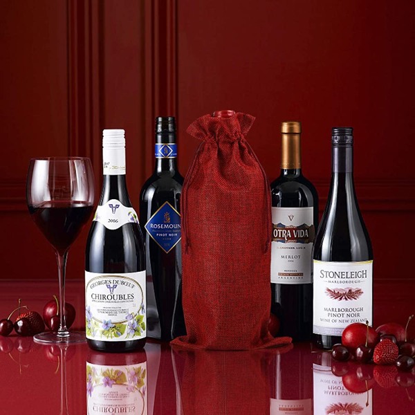 12 x vinpåsar, naturliga jutepåsar, flaskpåsar, tygpåsar, presentpåsar för vinflaskor, champagneflaskor, 16 x 36 cm