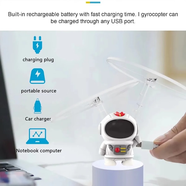 Svävande Luminous Flygande Robot Astronaut Leksak Flygplan Handstyrd Drone Interaktiv med Ljus Utomhusleksaker för Barn Present Pink