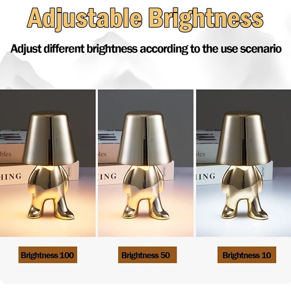 Nattbord Touch Control Bordlampe, Thinker Gullmann Statue LED Bordlampe, USB