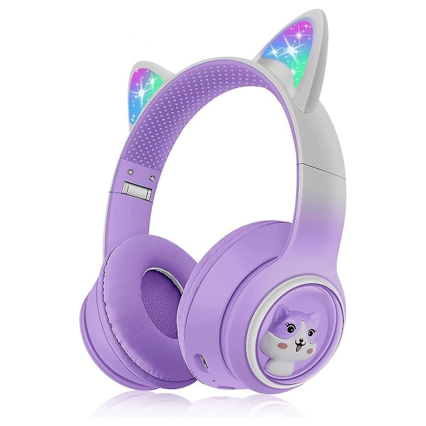Lasten Bluetooth-kuulokkeet, kokoontaitettavat langattomat kuulokkeet LED-valolla, kissa-korva pelikuulokkeet