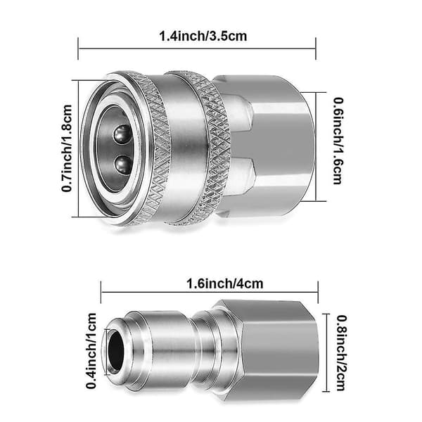 2 sæt NPT 3/8 tommer rustfrit stål han- og hunkonnektor Quick Connect Kit Højtryksrenseradaptere (i