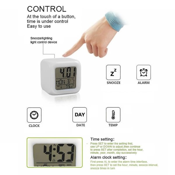 Hem Sovrum Glödande Digital Led Väckarklocka Mini Skrivbord Bord Kubklocka LCD Snooze Klocka Med Temperaturdisplay För Barn