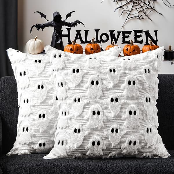Halloween Broderet Græskar Spøgelse Pudebetræk 45x45cm, Dekorativt Pudebetræk til Sofa og Soveværelse Black Evil Pumpkin 45*45 (excluding pillow insert)