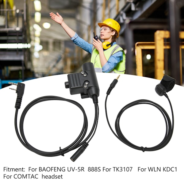 U94 PTT-adapter Trykk-til-snakk-knapp Walkie Talkie Militær Headset-kontakt Erstatning for BAOFENG UV‑5R