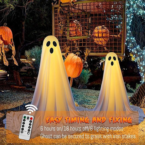 2 kpl Halloween-koristeita ulkotiloihin, Halloween-juhlakoristeita sisätiloihin, Spooky Ghost -koriste kaukosäätimellä varustetuilla valosarjoilla, Halloween 1