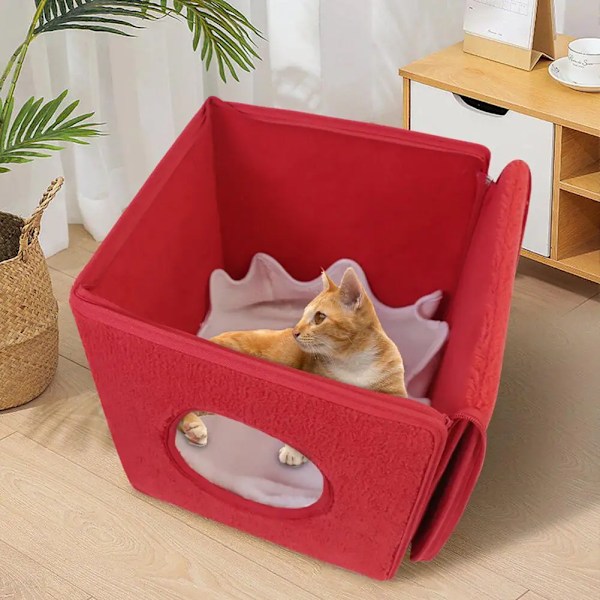 Julegaveboks Katteseng Varmt kjæledyrhus Kattunge Hule pute Hund Sove rede Hus Valp Bur Kattematte Gato Kattetilbehør grønn green 31cm x 31cm x 31cm