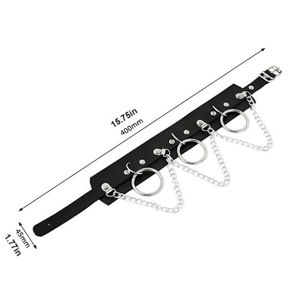 Nahkainen choker metallirenkaalla ja ketjulla, säädettävä kaulakoru