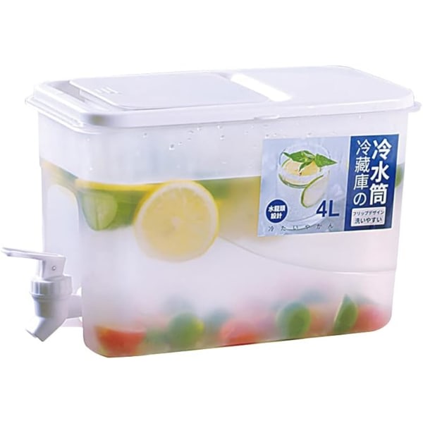 4L dryckesautomat med kran, lemonad fruktteflaska Kylskåp Hinkbehållare för kyla drycker för att göra te och juice
