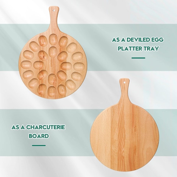 Vendbar trebrett for egg, charcuterie og fylte egg - Tykt eggbrett for benkeplate, kjøleskap og hønseegg