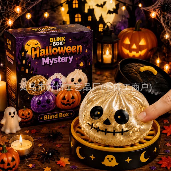 Lysende Boller, Halloween-tema Blødt og Sødt Klemmelegetøj (med æske), Dumpling-formet Sensorisk Klemmelegetøj til Stresslindring ghost