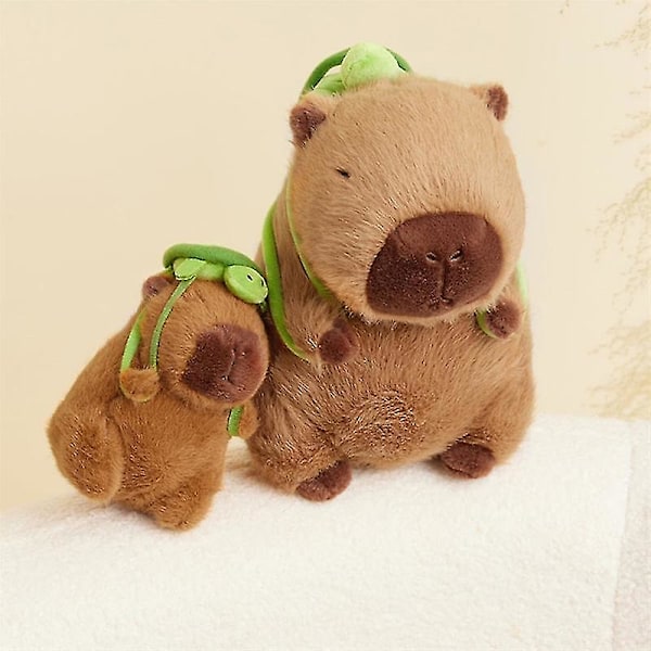 Capybara plyslegetøj, Capybara der bærer skildpadde, realistisk blødt capybara legetøj 25cm