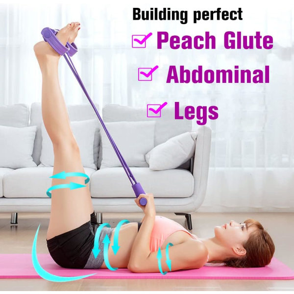 4 Rör Elastiskt Sit Up-dragrep med fotpedal, mag-, ben-, midjetränare för Home Gym Yoga, Fitness